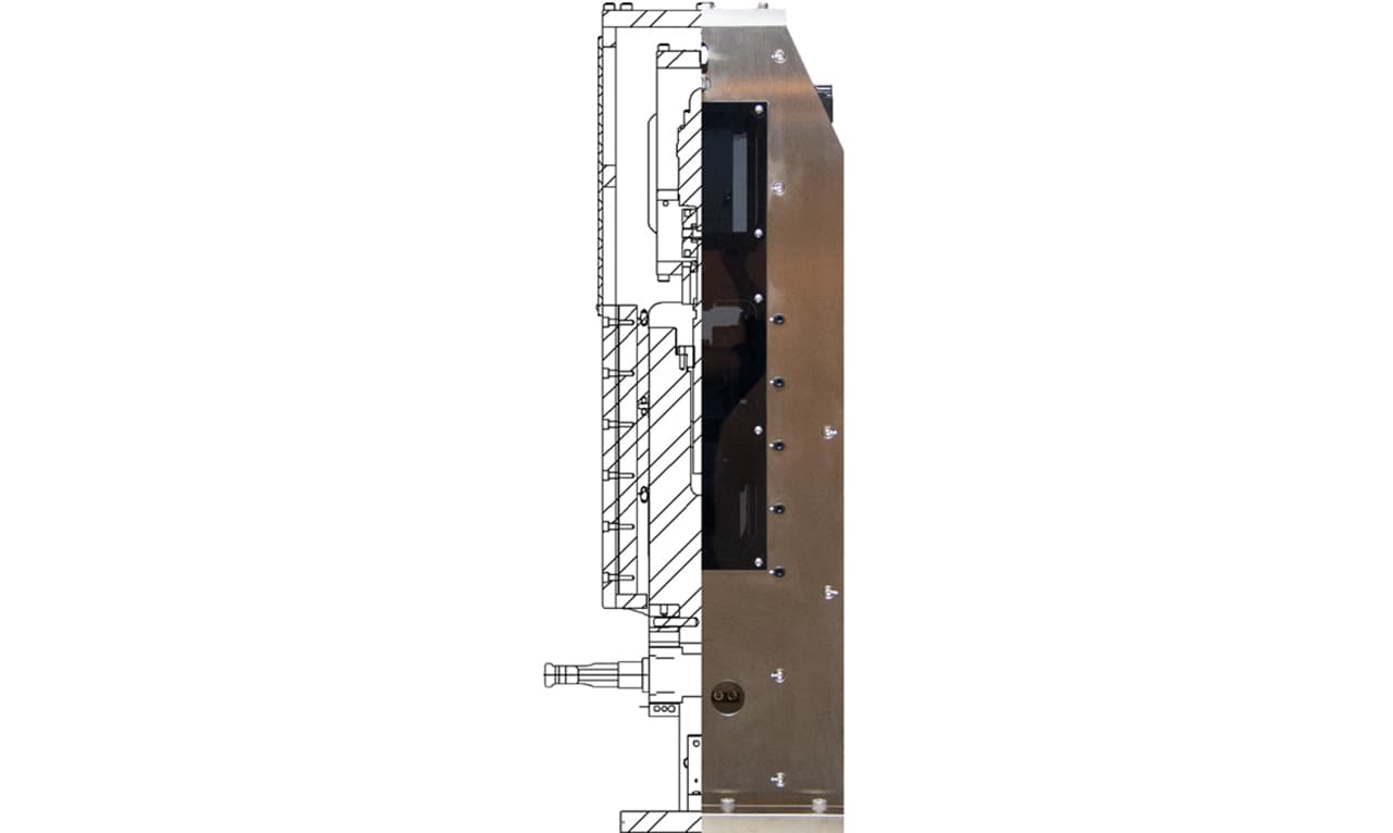 超音波金属接合機USDB側面はワンピースプレート採用による装置剛性を向上